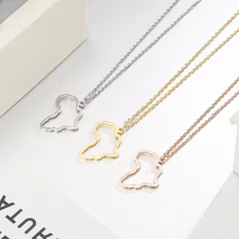Skyrim Hollow Africa Map Stainless Steel Pendant Necklace for Women Geometric Motherland Map Gold Co
