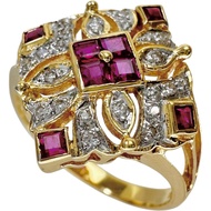 Size 12.5, Ruby 0.42ct, Diamond 0.10ct, K18 Gold Ring, 3.6g, Women's [Used]