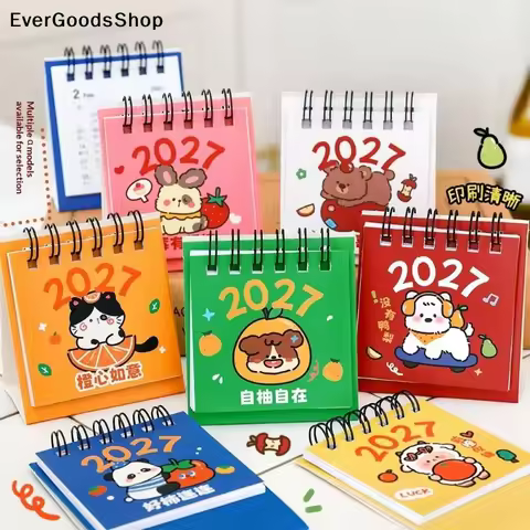 NewNew Mini 2027 Desk Calendar Double Coil Cartoon Monthly Schedule Planner Desktop Ornaments For Ho