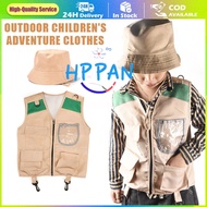【Fast Shipping】Kids Outdoor Adventure Cargo Vest And Hat Set 4 Pockets Explorer Khaki Role Play Cost