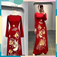 Red Lien Hoa round neck ao dai, mother ao dai, middle-aged ao dai, sui ao dai, traditional ao dai, M