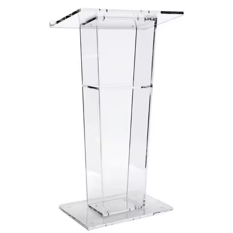 Easy Assembly Clear Acrylic Podium For Floor With Open Back And Shelf Glass Church Pulpit Podium