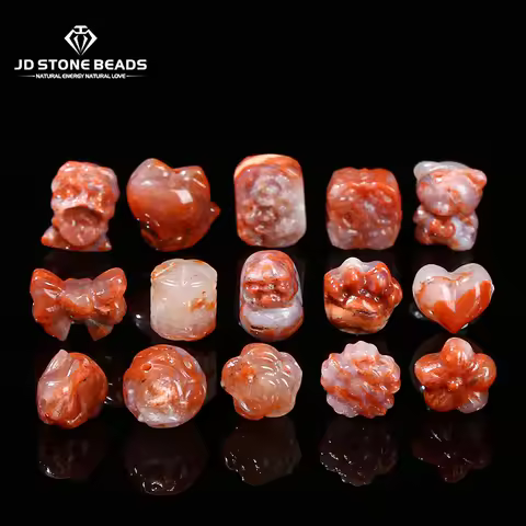 1 Pc Random Color Natural Stone China Red Jade Carved Rose Flower Patterned Pixiu Beads For Jewelry 