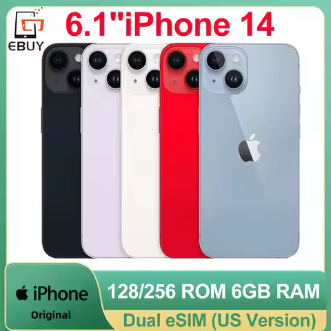 Original 6.1" Apple iPhone 14 128/256GB ROM 6GB RAM Dual eSIM Super Retina OLED Face ID NFC A15 5G M