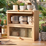 FREE ShippingWindSingSmall Bamboo Kitchen Pantry Sideboard with 2 Glass Doors Freestanding Counterto