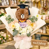 🎓【香港本地原創手作】Brown熊大 / Hello Kitty 卡通毛絨公仔 畢業花束 🌻 拍照打卡必備 📸 實物拍攝