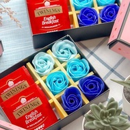 唐寧英倫茶包2入+6朵玫瑰香皂花禮盒–藍色