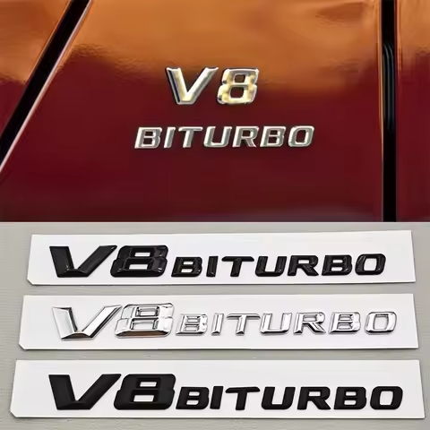 3D ABS Chrome Logo V8 BITURBO Emblem Car Fender Side Badge Decal For Mercedes Benz AMG C63S C63 E63 