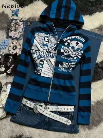 Neploe Punk Style Spice Girls American Vintage Coat Y2K Goth Personalized Fairycore Jacket Slim Stre