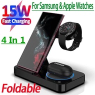 15W 4 in 1 Foldable Wireless Charging Station For iPhone 14 13 12 X Apple Watch Samsung Galaxy Watch Charger 4 3 S22 S21