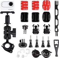 Motorcycle Bike Handlebar Helmet Mount Bundle for Insta360 ONE GO 3,X3,X2,ONE RS 1-Inch 360 Edition, ONE RS Twin,ONE R,GoPro 12/11/10/9/8/7/6/5 Blcak MAX Camera, with Helmet Extension Arm Adhesive Kit