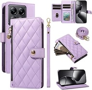 Generic Case for Xiaomi POCO F7 5G (Color: PURPLE) Crossbody STRAP Zip Wallet Leather Flip Back Case
