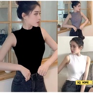 Women Sleeveless turtleneck Vest Korean tight-fitting All-match Vintage Breathable Slim Singlet Inne