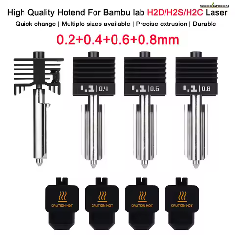 New High Quality H2D H2S H2C Hotend Kit with 0.2/0.4/0.6/0.8mm Hardened steel Nozzle Replace Hotend 