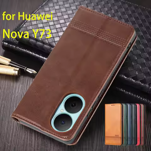 Deluxe Magnetic Adsorption Leather Fitted Case for Huawei Nova Y73 MGA-LX3 6.67" Flip Cover Protecti