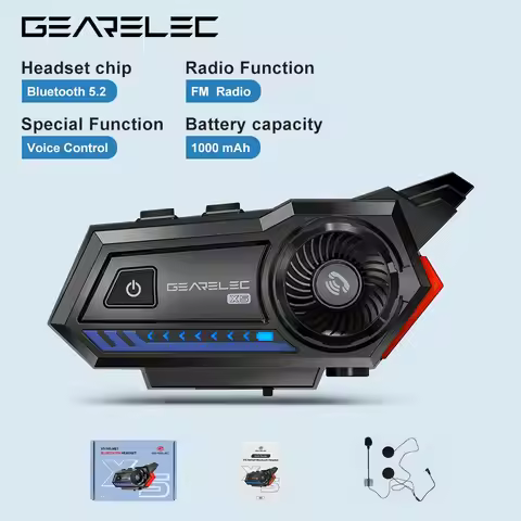 GEARELEC X5 Motorcycle Helmet Headset BT 5.2 Waterproof Wireless Headphones Voice Control Roise Redu