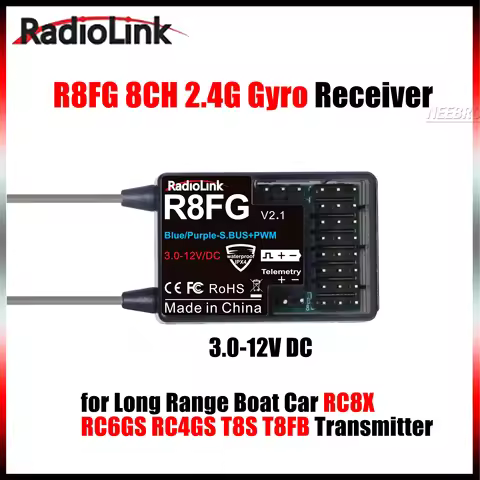 Radiolink 8CH R8FG 2.4G Gyro RC Receiver Voltage Return 3.0-12V DC for Long Range Boat Car RC8X RC6G