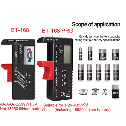 BT-168/BT-168PRO Digital Battery Capacity Tester AA AAA C D 9V 1.5V Button Cell 18650 Lithium Batter