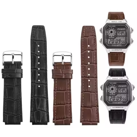 AE1200 watchband 18mm For Casio AE-1200 AE1300 A158W/A168 W-216H F-91W F84 F105/108 soft cow Leather