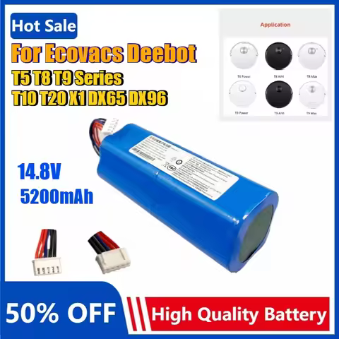 14.8V 5200mAh Battery for Ecovacs Deebot T8 T9 T5 T10 T20 DX65 DX96 DLX11 DLX13 DLN12 X1 X1omni X1tu