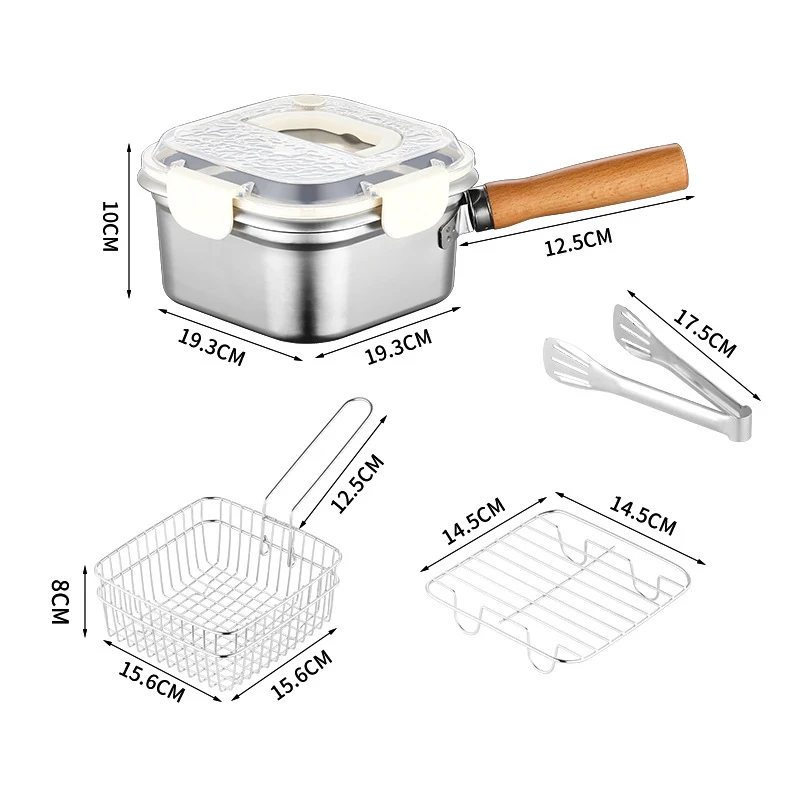 Deep Fryer Pot Stainless Steel Frying Pan with Basket and Lid Portable Square Deep Frying Pots Food 