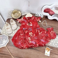 X204 Váy đầm đỏ họa tiết khoét lưng tay tiên kèm túi cho bé gái mặc trung thu
