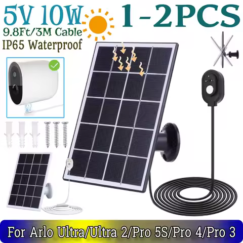 1-2PCS Solar Panel 9.8Ft/3M Cable 5V 10W IP65 Waterproof 360 Adjustable Wall Mount Magnetic Suction 