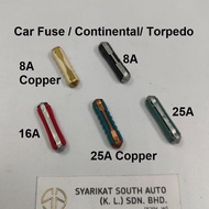 8A 16A 25A Torpedo Fuse Continental Fuse European Fuse 8AMP 16AMP 25AMP Copper Car Fuse