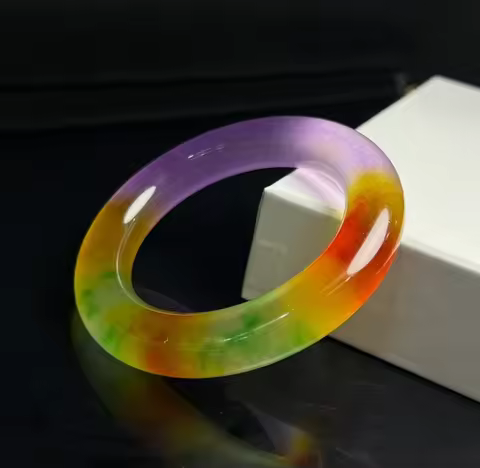 Certified Natural Ice Multicolor Burmese Jade jadeite bracelets Bangle 61mm