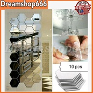 10pcs Acrylic hexagon mirror wall art/cermin dinding hiasan decorations