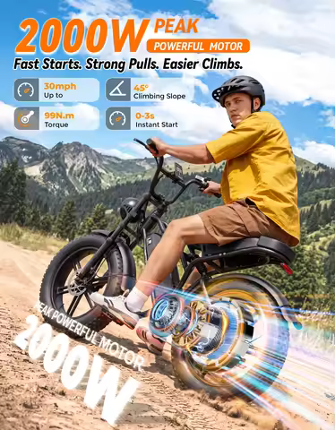 Jasion Electric Bike, Fat Tire 48V 15Ah Removable Battery, 5 Riding Modes & 7-Speed Ebike, Full Susp