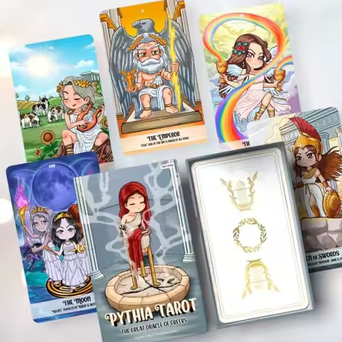12*7cm Pythia Tarot | Unique Indie Tarot Deck for Beginners | The Greek Gods | Myth Zeus Athena Heca