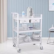 3 Tier Medical Trolley Carts With Wheels And Drawers, White ABS Beauty Salon Rolling Trolley With Dirt Buckets Utility Cart For Laboratory Hospital Dental Clinic Beauty Salon (Size : 64 * 44 * 93CM)