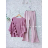 Marsyelaa Women's Suit Knitted Batwing Top + Latest Cutbray Scuba Pants