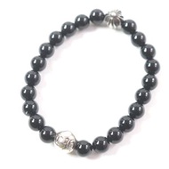 品相極佳：Chrome Hearts CH Plus BEAD 手鍊，縼瑪瑙，SV925，黑色和銀色，8mm，男女皆宜。