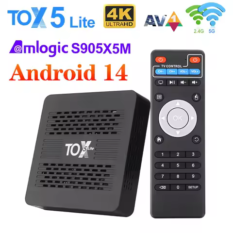 TOX5 Lite Android 14 Smart TV Box S905X5M Dual Wifi 1000M LAN BT4.1 Support H.265 4K 60fps DLNA Medi