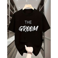 Men's Wedding Groom T-Shirt - THE Groom & Bride/Groom Lettering Print, Breathable Short Sleeve Round