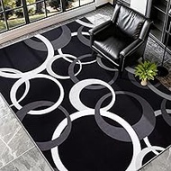 YIHOUSE 4x6 Ft Rug, Concentric Circle Washable Rug, Modern Black and White Geometric Pattern, Soft a