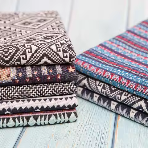 100*150cm Ethnic Bohemian Style Yarn Dyed Fabric Boho Vintage Upholstery Fabrics Home Decoration Acc