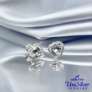 Unisilver 925 Sterling Silver Asymmetrical Heart Stud Earrings With CZ Stone (ES692-2001)