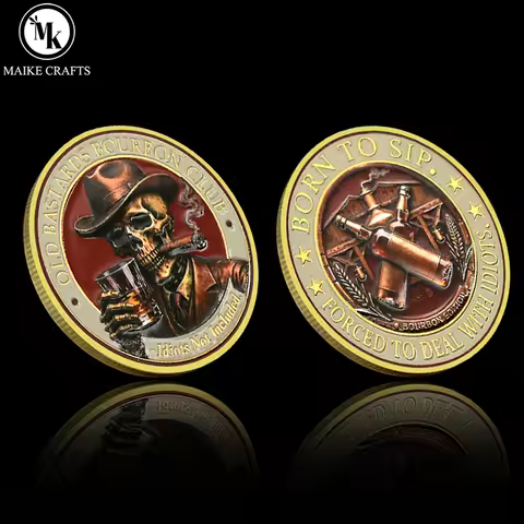 Vintage Bourbon Club Skull Challenge Coin Double Sided Commemorative Collectible Whiskey Lover Souve