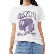 Ganni Plum Print 100% Cotton Casual Top for Men and Women - Everyday Wear