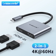 Lemorele USB C to Dual HDMI Adapter 4K 60Hz Dual Monitor Adapter 2 in 1 Type C Thunderbolt 3 to HDMI Converter for MacBook Pro