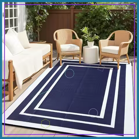 9x12 ft Waterproof Reversible Outdoor Rug, RV Mat for Patio, Camping, Balcony, Deck, Backyard, Navy 