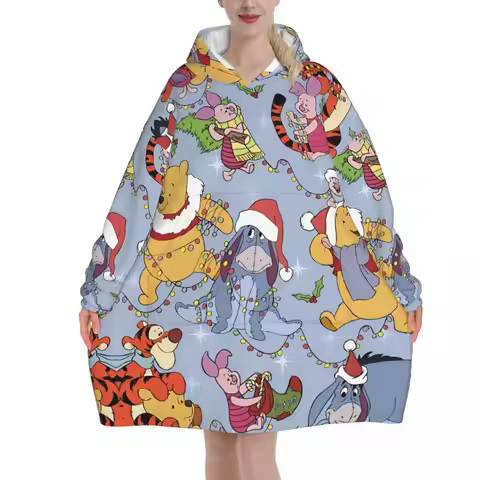 Winnie The Pooh Cartoon Blanket Hoodie Oversized Wearable Sweatshirt Blanket Warm Gifts for Women Gi