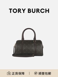 Tory Burch T MONOGRAM 黑咖色老花 PVC 酒桶包 斜挎单肩款 [平行进口]
