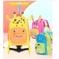 QM Kids Travel Trolley Scooter Suitcase cartoon Style Ride-on Scooter Suitcase For kids Children Carry on hand luggage S