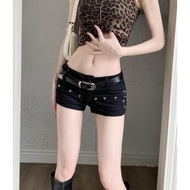 Y2k sexy low-waisted dance jean shorts with belt y2k dance shorts jeans Low waist Going out Slim For