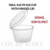 [LHC] TEKA 4OZ PP SOS CUP WITH LID / 100ML SOS CUP WITH HINGED LID / BEKAS SOS 4OZ 50PCS/PKT