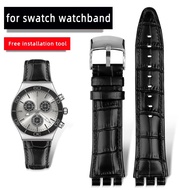 ⊹21mm Strap for swatch band Genuine Calf Leather Watch Strap Band Black Brown Waterproof High Qu V❣